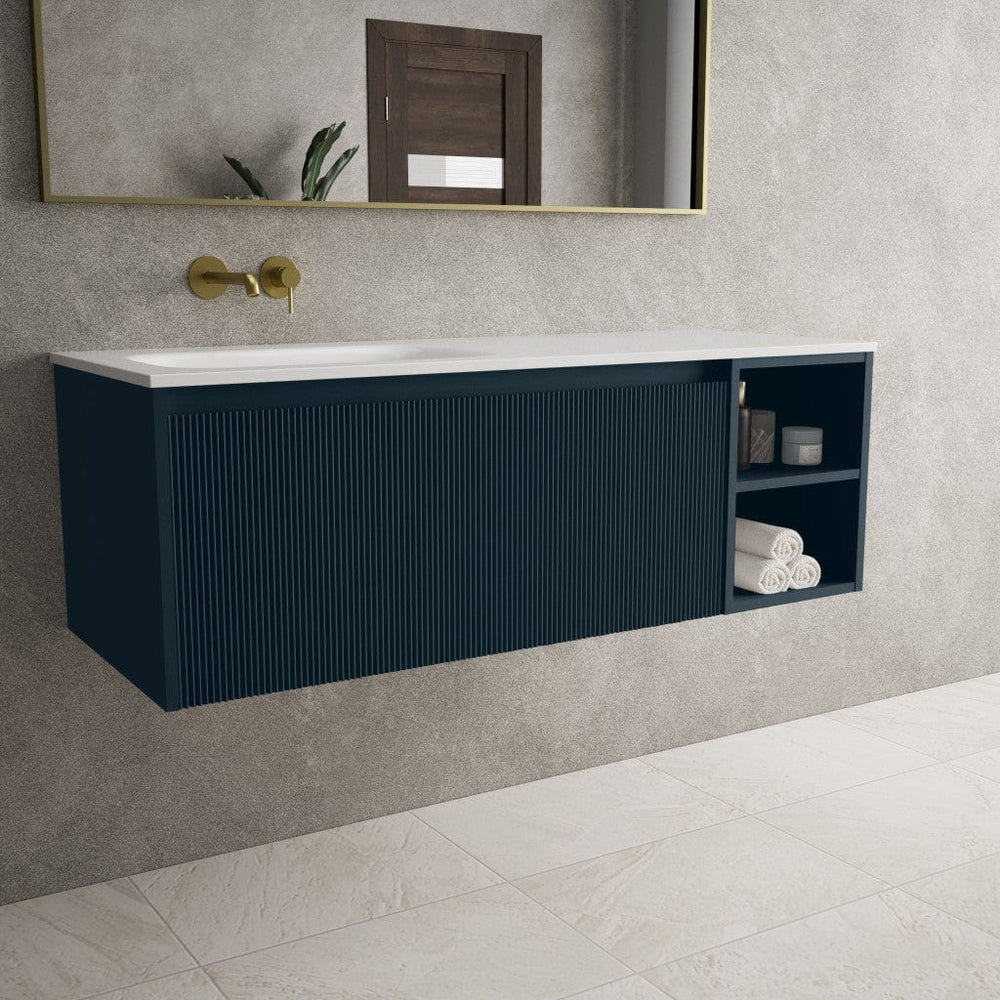Scanalato Single Drawer Vanity Unit With Open Storage Space And Beyondstone Basin - Midnight Blue 1200mm
