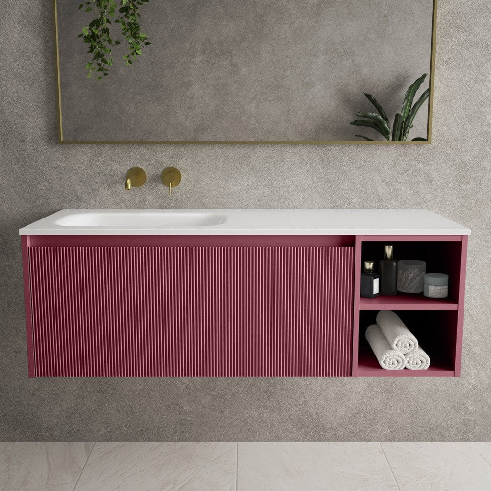 Scanalato Single Drawer Vanity Unit With Open Storage Space And Left Hand Beyondstone Basin - Mineral Red 1200mm