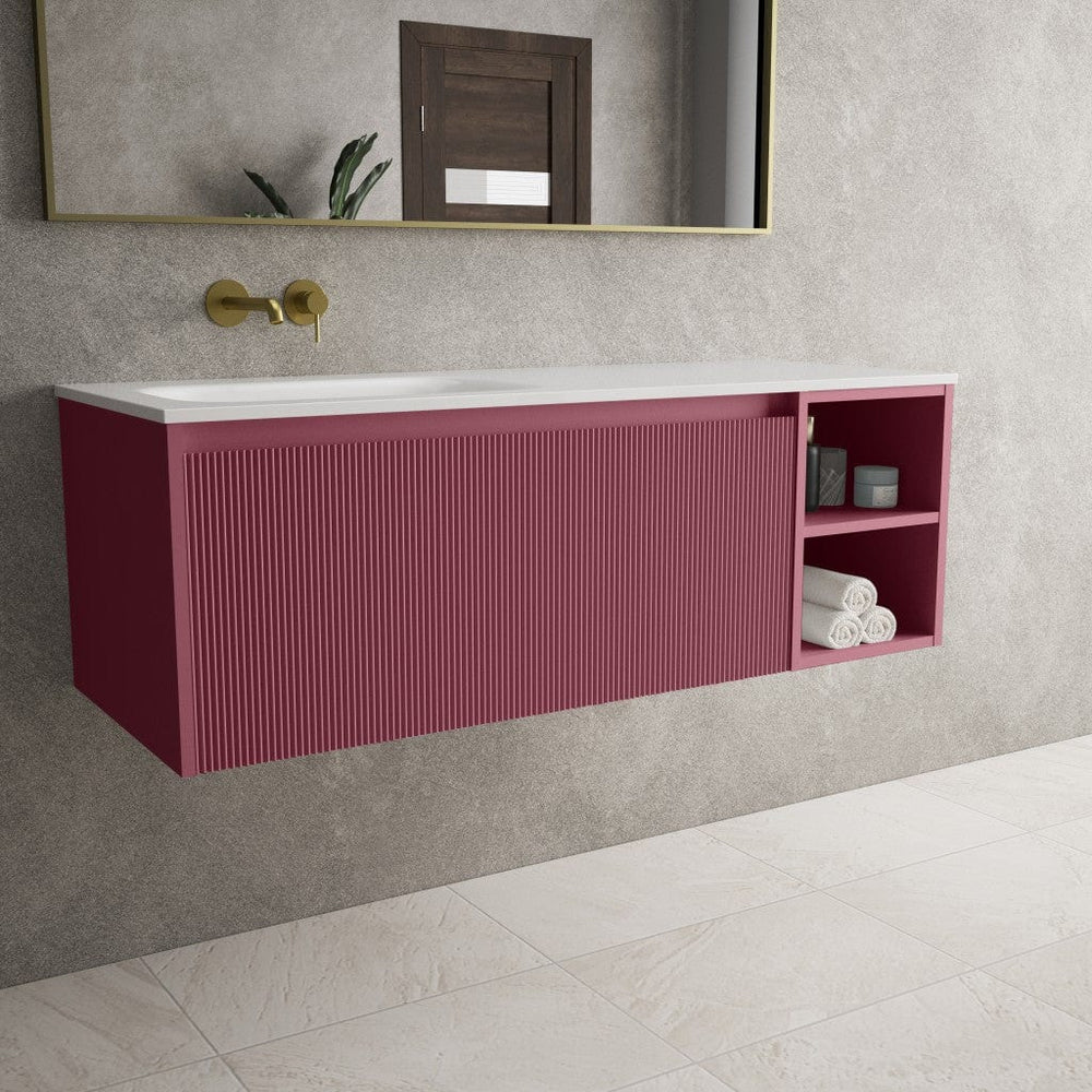 Scanalato Single Drawer Vanity Unit With Open Storage Space And Left Hand Beyondstone Basin - Mineral Red 1200mm