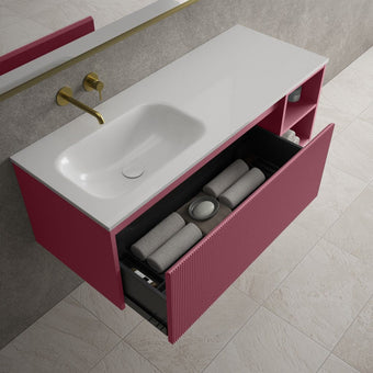 Scanalato Single Drawer Vanity Unit With Open Storage Space And Left Hand Beyondstone Basin - Mineral Red 1200mm