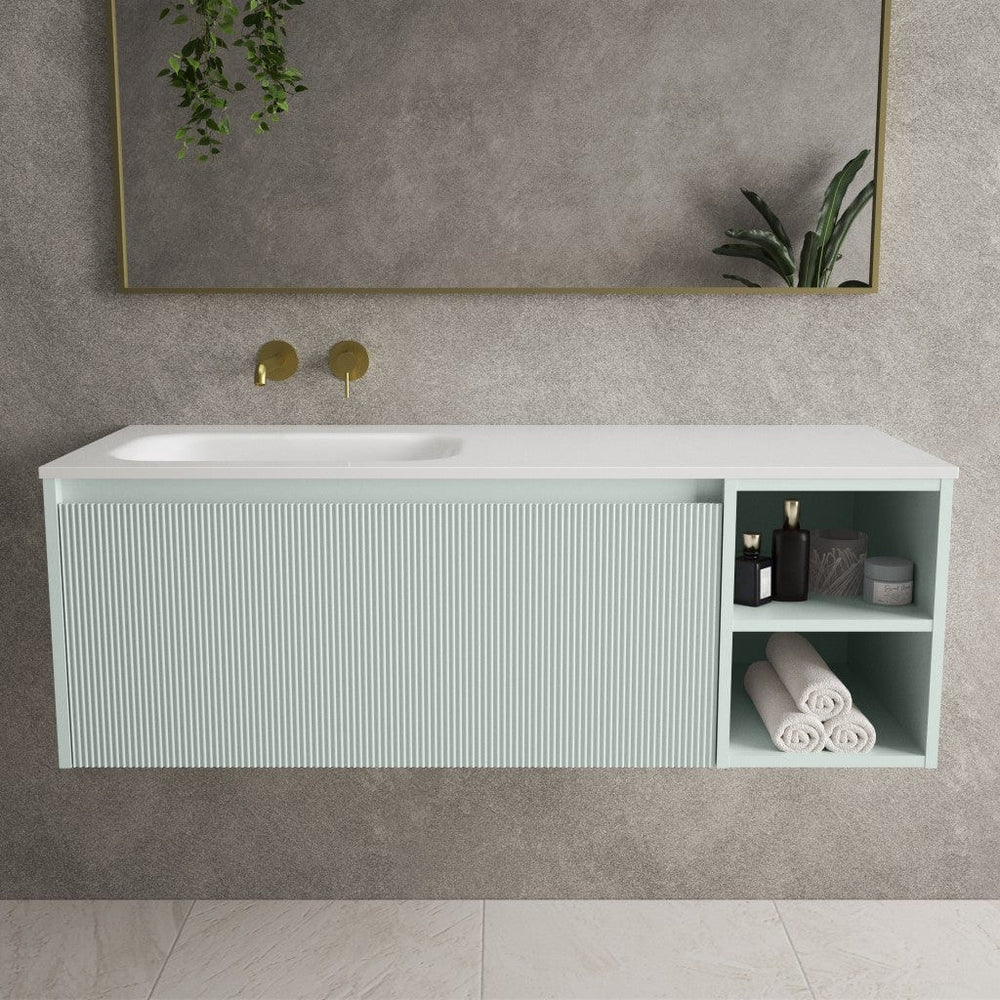 Scanalato Single Drawer Vanity Unit With Open Storage Space And Beyondstone Basin - Peppermint 1200mm