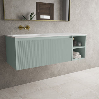 Scanalato Single Drawer Vanity Unit With Open Storage Space And Left Hand Beyondstone Basin - Peppermint 1200mm