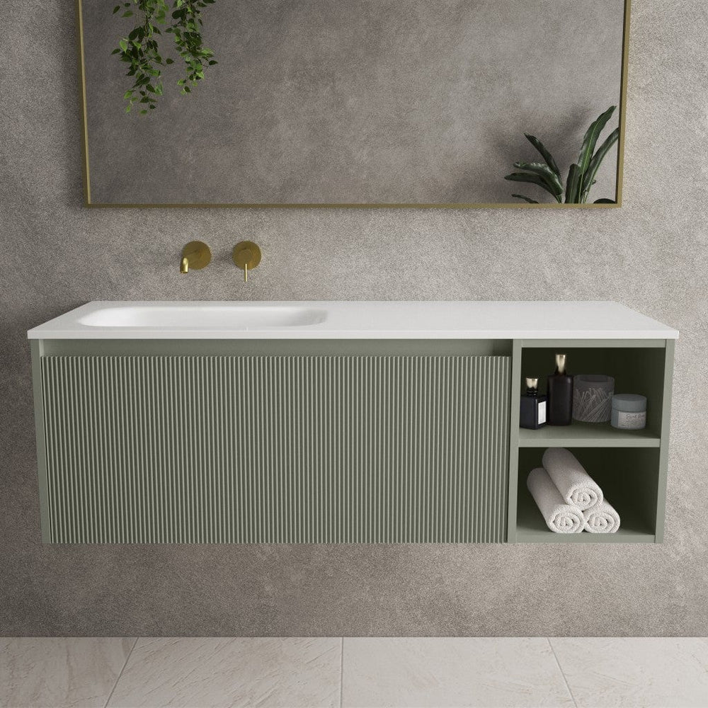 Scanalato Single Drawer Vanity Unit With Open Storage Space And Beyondstone Basin - Pistachio 1200mm