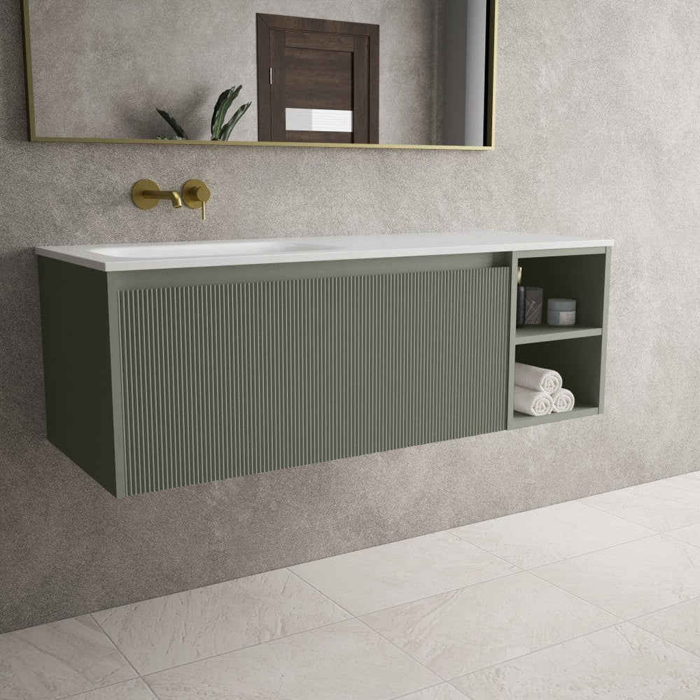 Scanalato Single Drawer Vanity Unit With Open Storage Space And Beyondstone Basin - Pistachio 1200mm