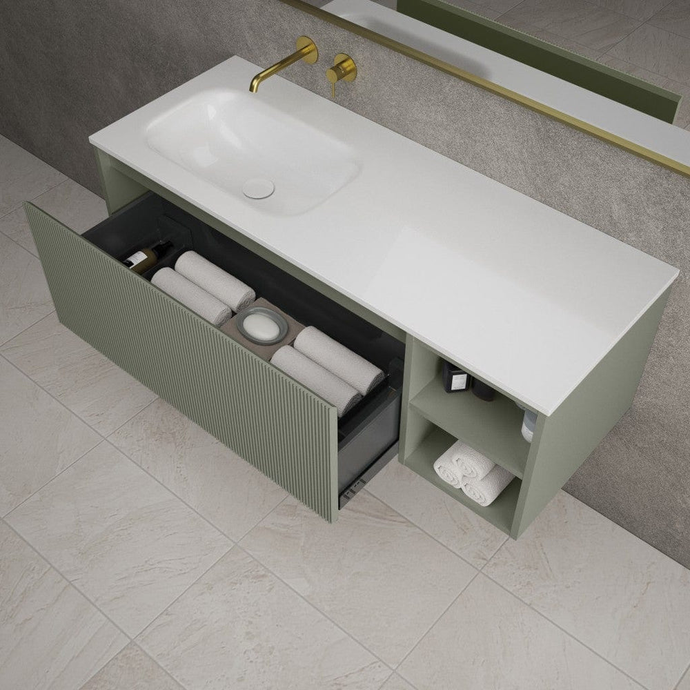 Scanalato Single Drawer Vanity Unit With Open Storage Space And LHLeft Hand Beyondstone Basin - Pistachio 1200mm
