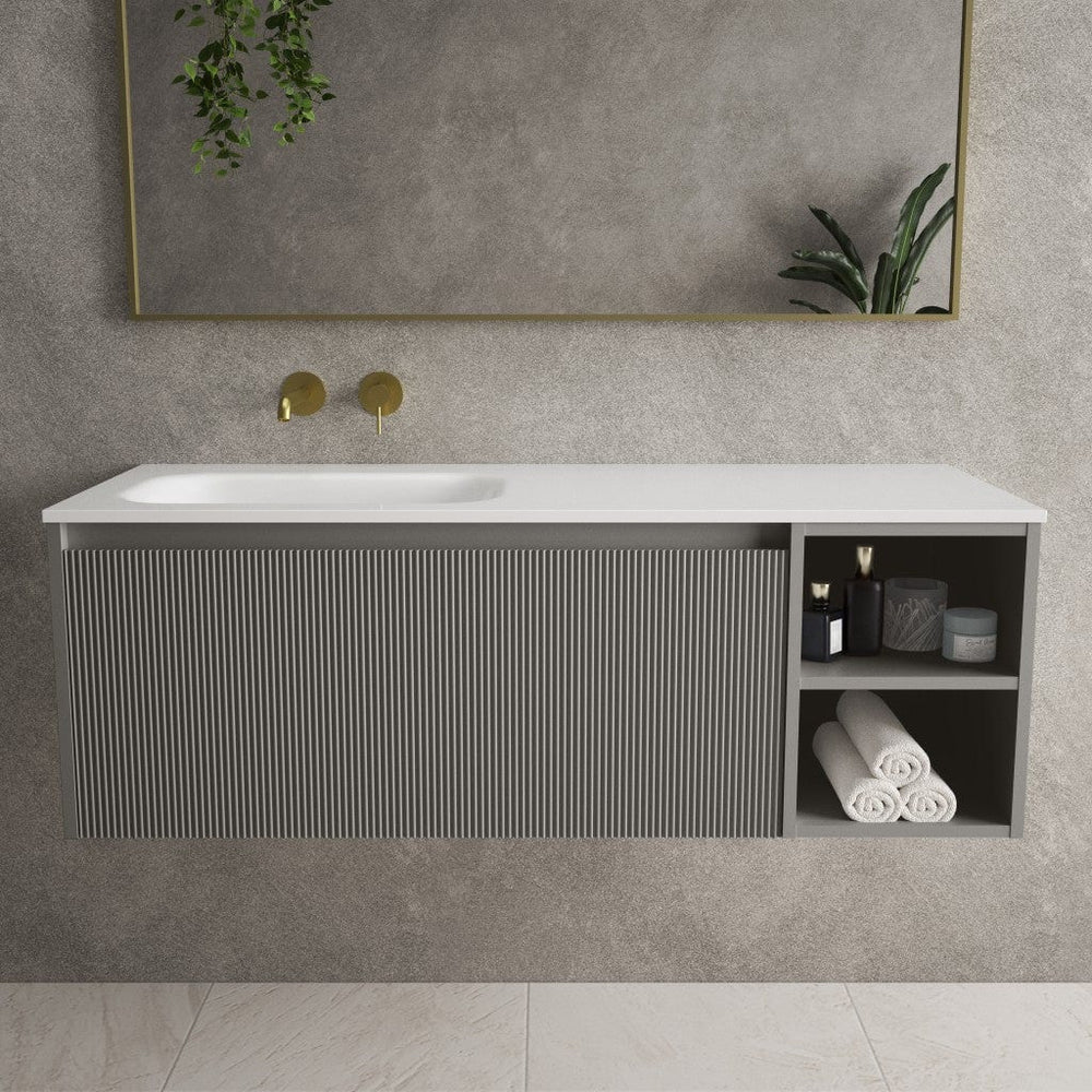Scanalato Single Drawer Vanity Unit With Open Storage Space And Left Hand Beyondstone Basin - Rich Taupe 1200mm