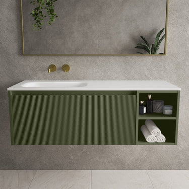 Scanalato Single Drawer Vanity Unit With Open Storage Space And Left Hand Beyondstone Basin - Seaweed 1200mm