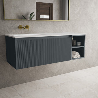 Scanalato Single Drawer Vanity Unit With Open Storage Space And Left Hand  Beyondstone Basin - Slate Grey 1200mm