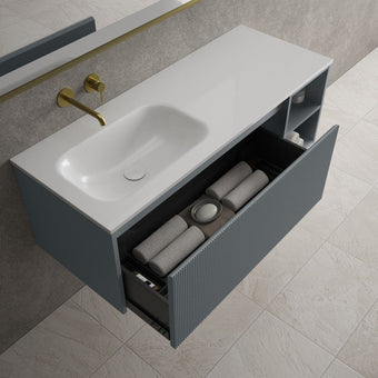 Scanalato Single Drawer Vanity Unit With Open Storage Space And Left Hand  Beyondstone Basin - Slate Grey 1200mm