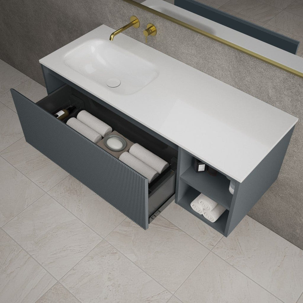 Scanalato Single Drawer Vanity Unit With Open Storage Space And Beyondstone Basin - Slate Grey 1200mm