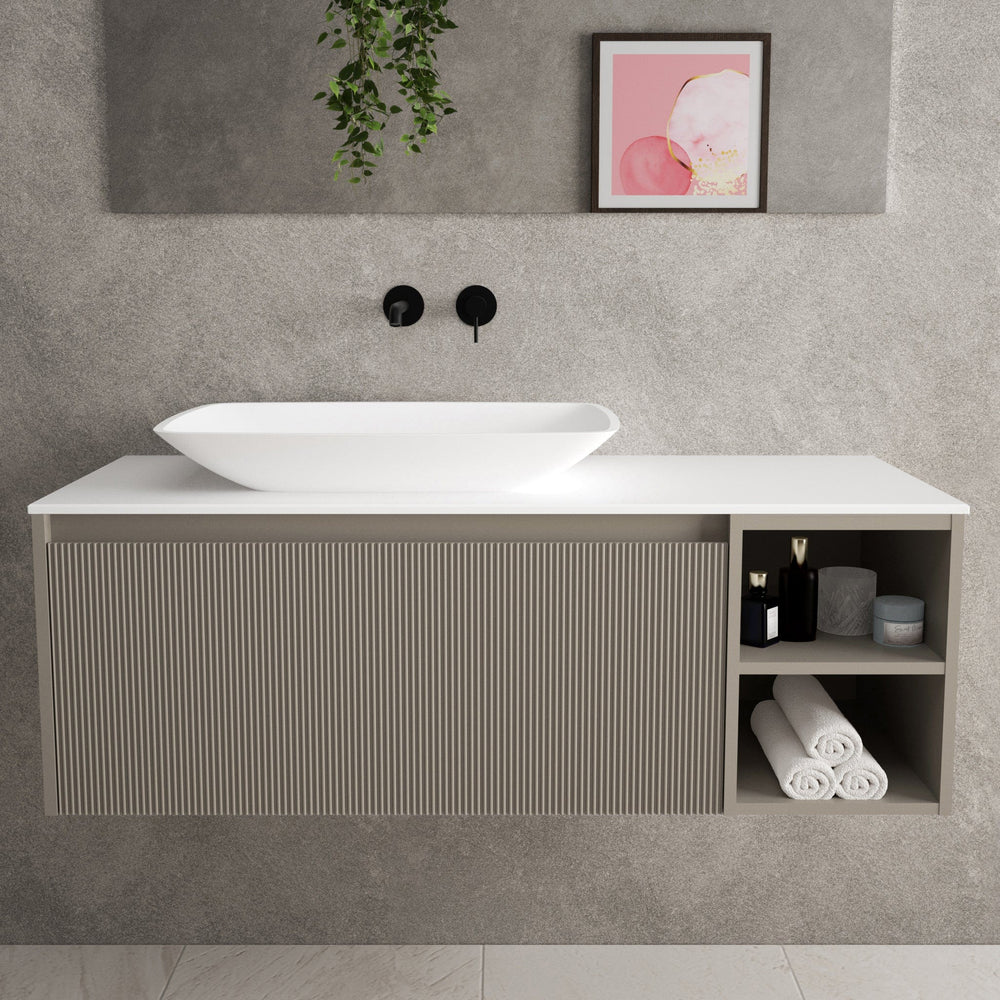 Scanalato Single Drawer Countertop Vanity Unit With Open Storage Space - Soft Taupe 1200mm