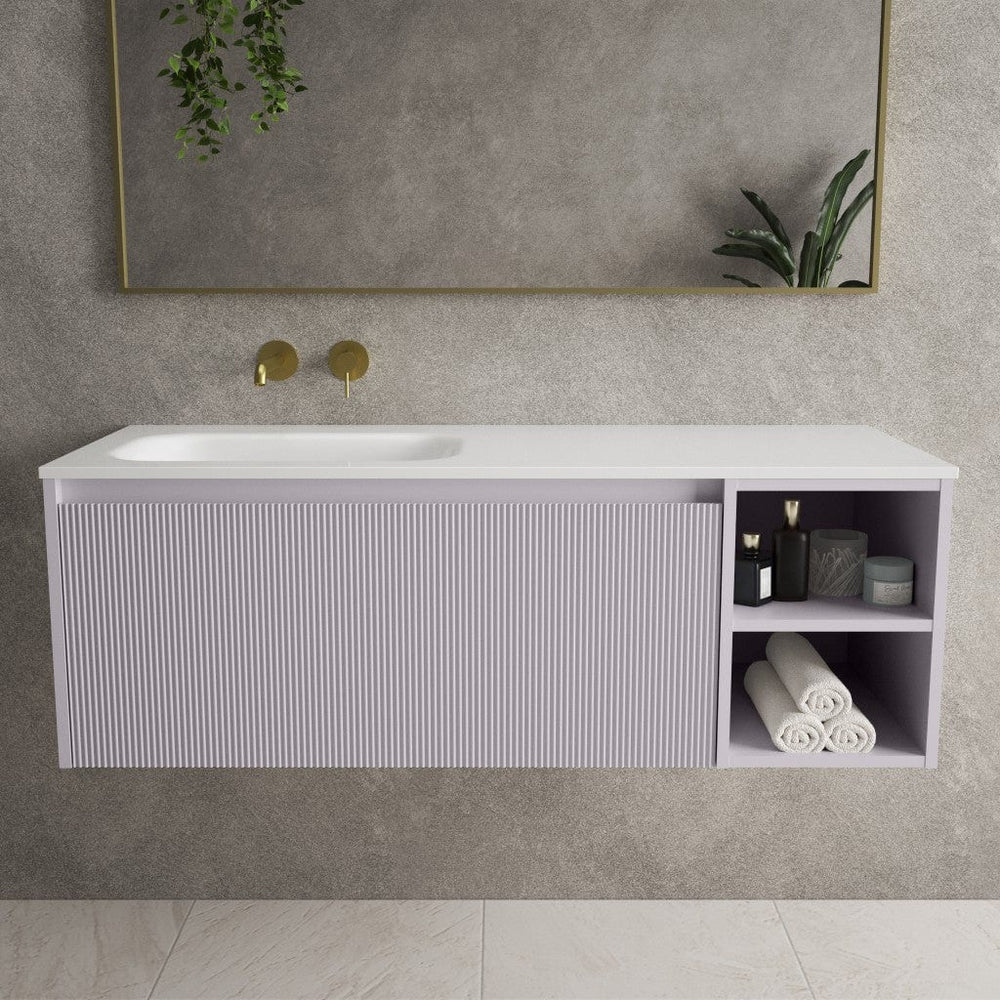 Scanalato Single Drawer Vanity Unit With Open Storage Space And Beyondstone Basin - Soft Violet 1200mm