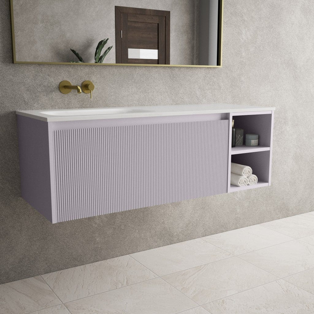 Scanalato Single Drawer Vanity Unit With Open Storage Space And Beyondstone Basin - Soft Violet 1200mm