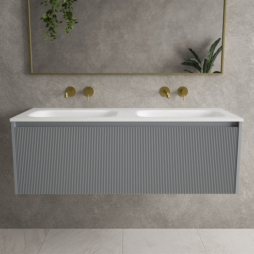 Scanalato Single Drawer Vanity Unit With Beyondstone Double Basin - Dove Grey 1200mm