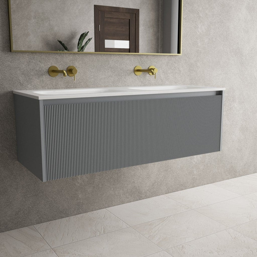 Scanalato Single Drawer Vanity Unit With Beyondstone Double Basin - Dove Grey 1200mm