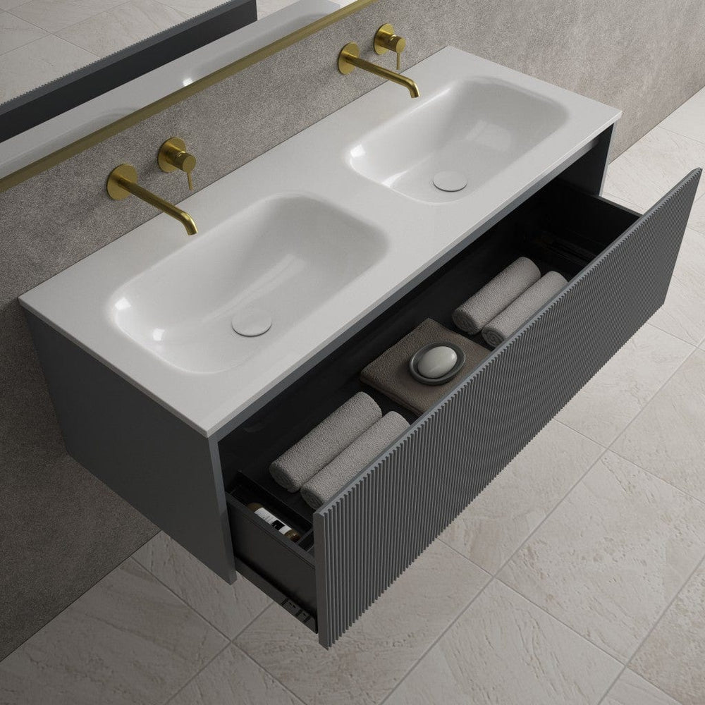 Scanalato Single Drawer Vanity Unit With Beyondstone Double Basin - Dove Grey 1200mm