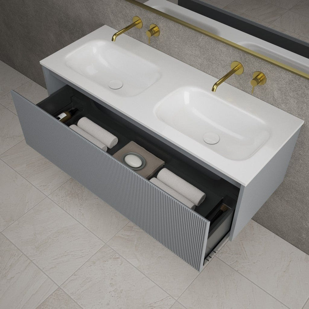 Scanalato Single Drawer Vanity Unit With Beyondstone Double Basin - Dove Grey 1200mm