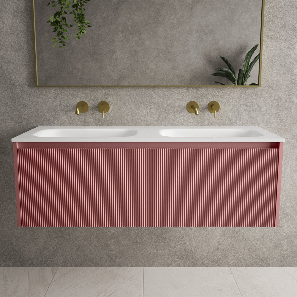 Scanalato Single Drawer Vanity Unit With Beyondstone Double Basin - Dusky Pink 1200mm