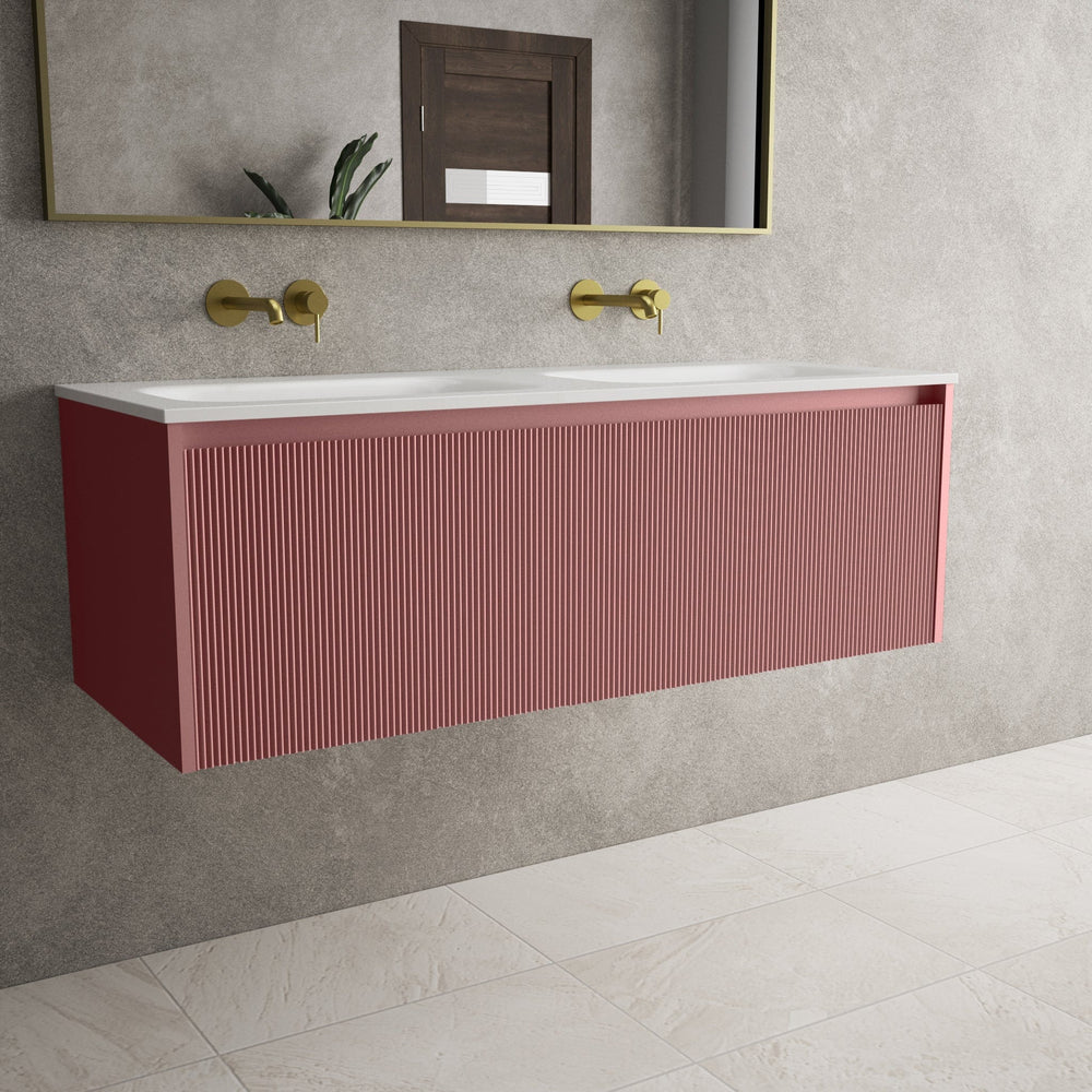 Scanalato Single Drawer Vanity Unit With Beyondstone Double Basin - Dusky Pink 1200mm