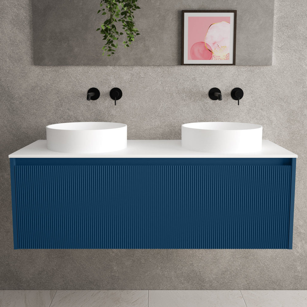 Scanalato Single Drawer Countertop Vanity Unit - Ocean Blue 1200mm