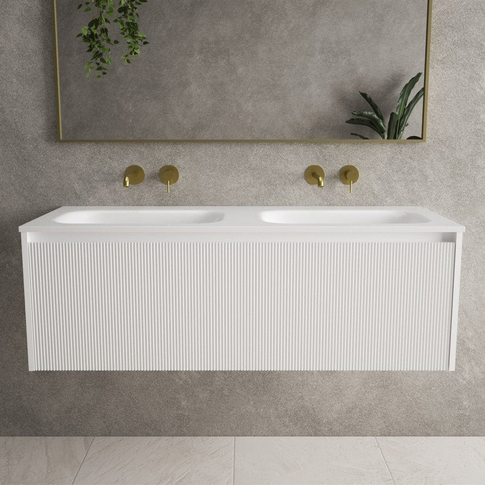 Scanalato Single Drawer Vanity Unit With Beyondstone Double Basin - Pure White 1200mm