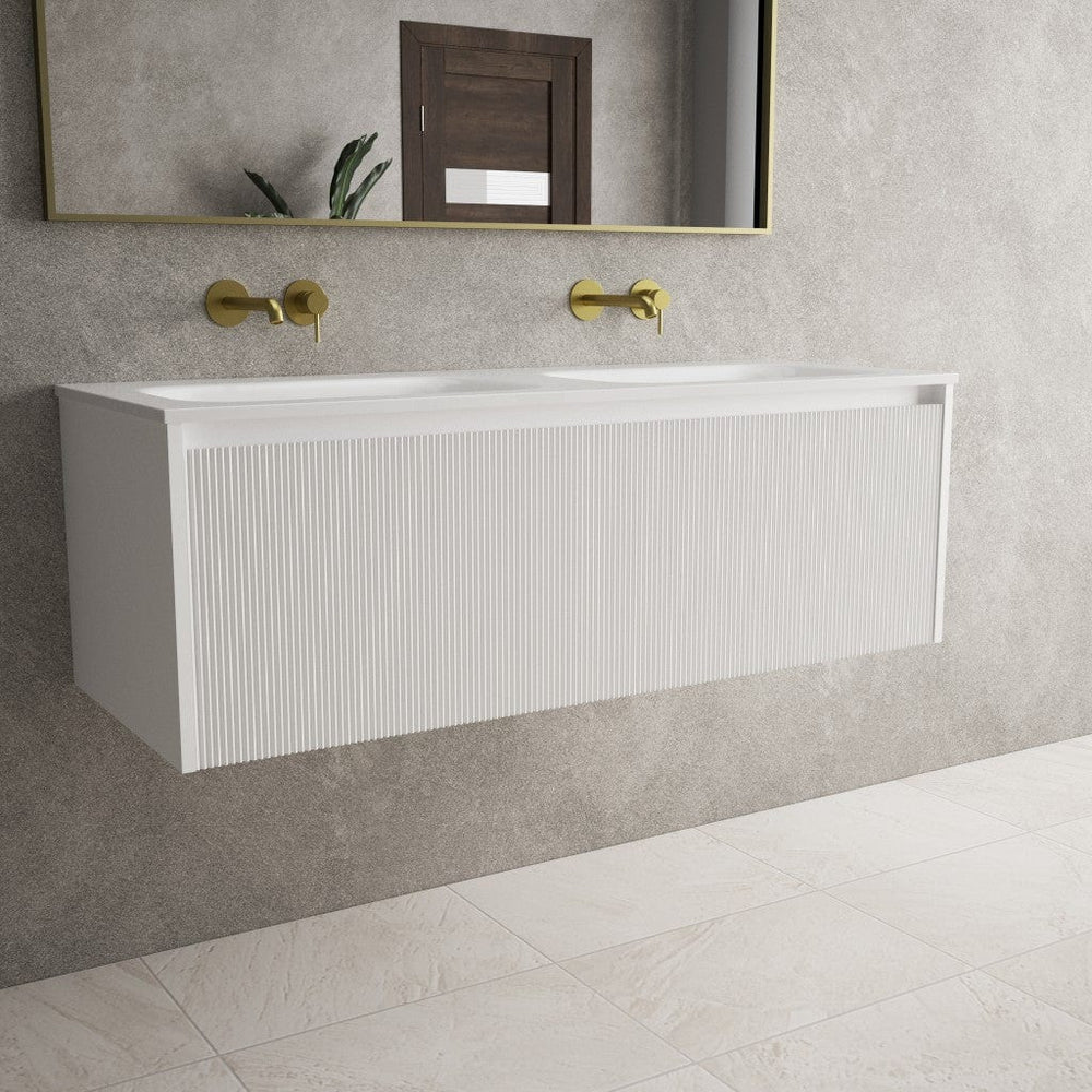 Scanalato Single Drawer Vanity Unit With Beyondstone Double Basin - Pure White 1200mm