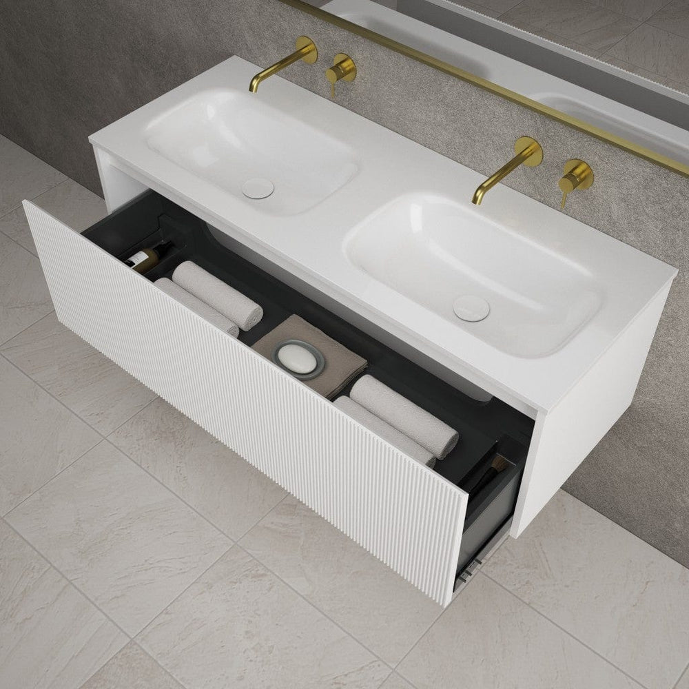 Scanalato Single Drawer Vanity Unit With Beyondstone Double Basin - Pure White 1200mm