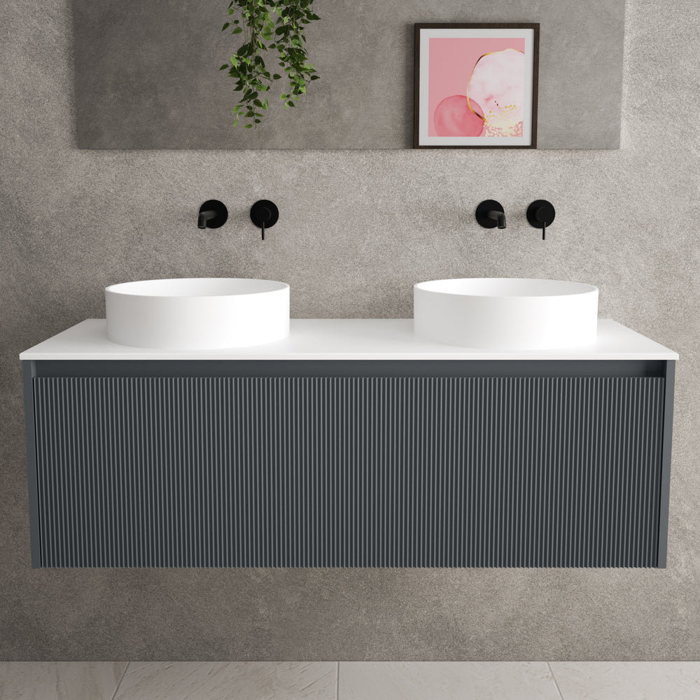 Scanalato Single Drawer Countertop Vanity Unit - Slate Grey 1200mm