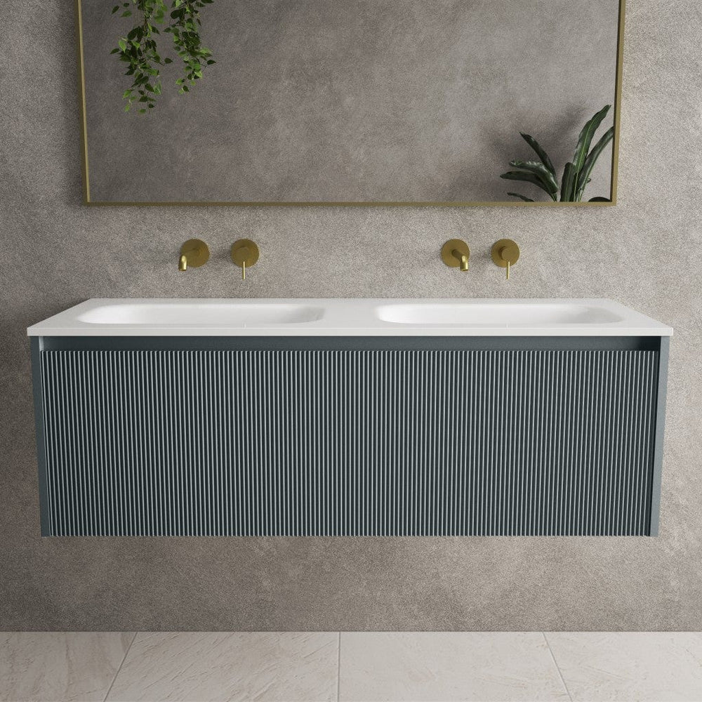 Scanalato Single Drawer Vanity Unit With Beyondstone Double Basin Anthracite - 1200mm