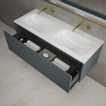 Scanalato Single Drawer Vanity Unit With Beyondstone Double Basin Anthracite - 1200mm