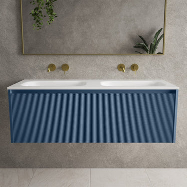 Scanalato Single Drawer Vanity Unit With Beyondstone Double Basin - Soft Blue 1200mm