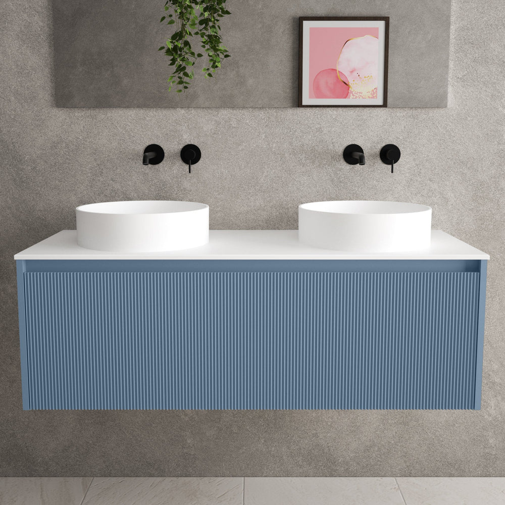 Scanalato Single Drawer Countertop Vanity Unit - Soft Blue 1200mm