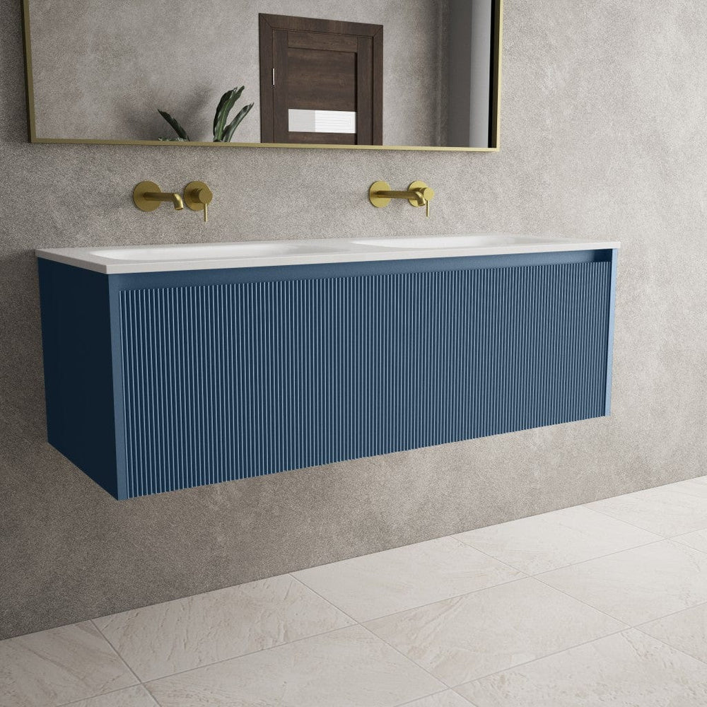 Scanalato Single Drawer Vanity Unit With Beyondstone Double Basin - Soft Blue 1200mm