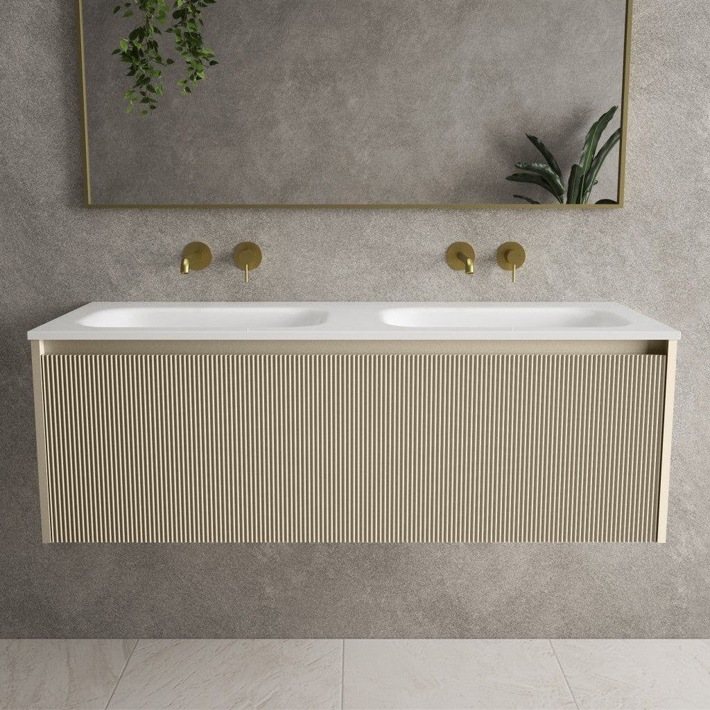 Scanalato Single Drawer Vanity Unit With Beyondstone Double Basin - Cashmere 1200mm