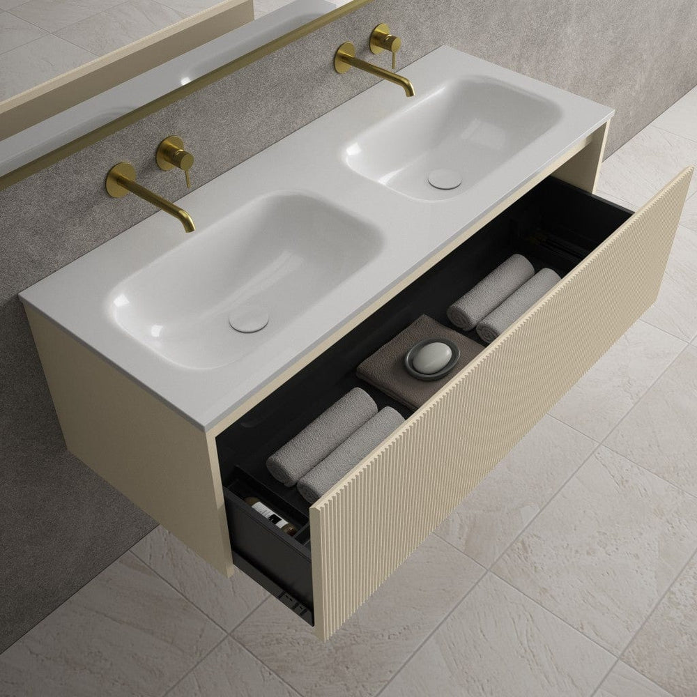 Scanalato Single Drawer Vanity Unit With Beyondstone Double Basin - Cashmere 1200mm