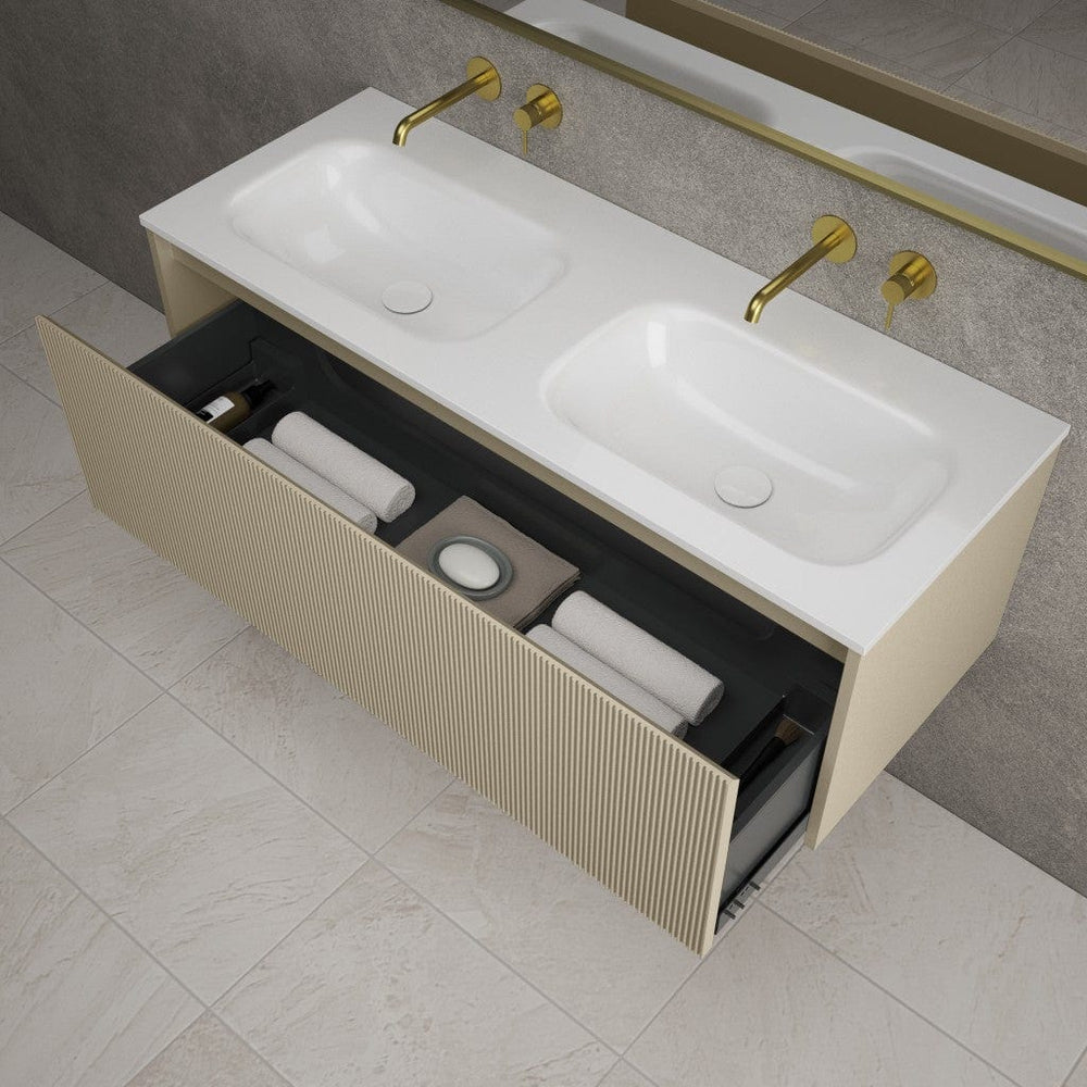 Scanalato Single Drawer Vanity Unit With Beyondstone Double Basin - Cashmere 1200mm