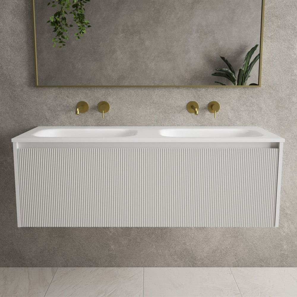 Scanalato Single Drawer Vanity Unit With Beyondstone Double Basin - Soft Grey 1200mm