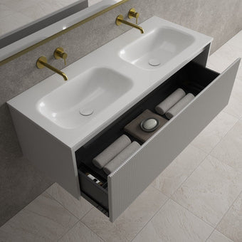 Scanalato Single Drawer Vanity Unit With Beyondstone Double Basin - Soft Grey 1200mm