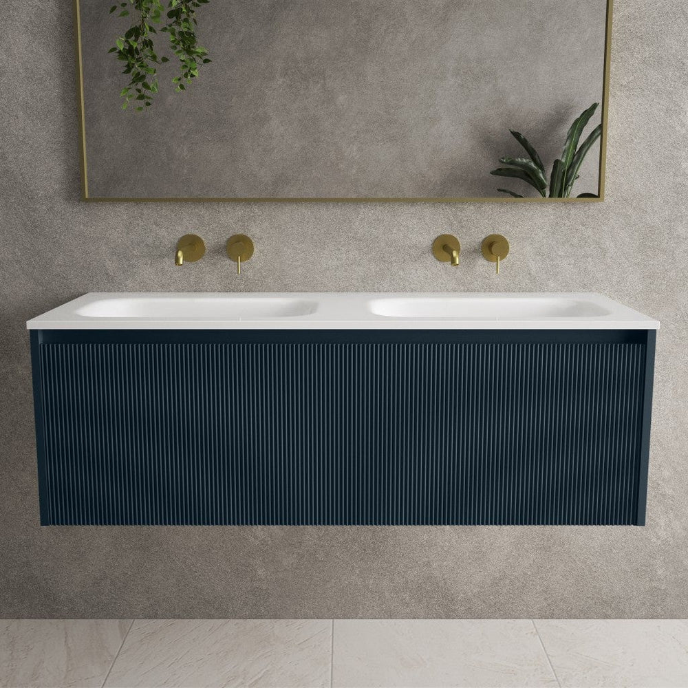 Scanalato Single Drawer Vanity Unit With Beyondstone Double Basin - Midnight Blue 1200mm