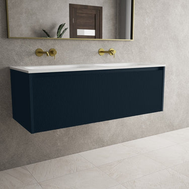 Scanalato Single Drawer Vanity Unit With Beyondstone Double Basin - Midnight Blue 1200mm