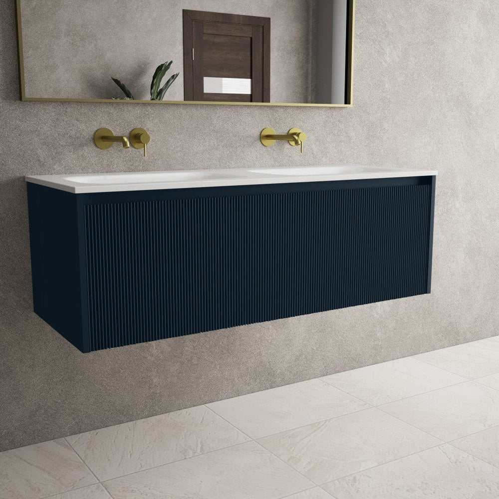 Scanalato Single Drawer Vanity Unit With Beyondstone Double Basin - Midnight Blue 1200mm