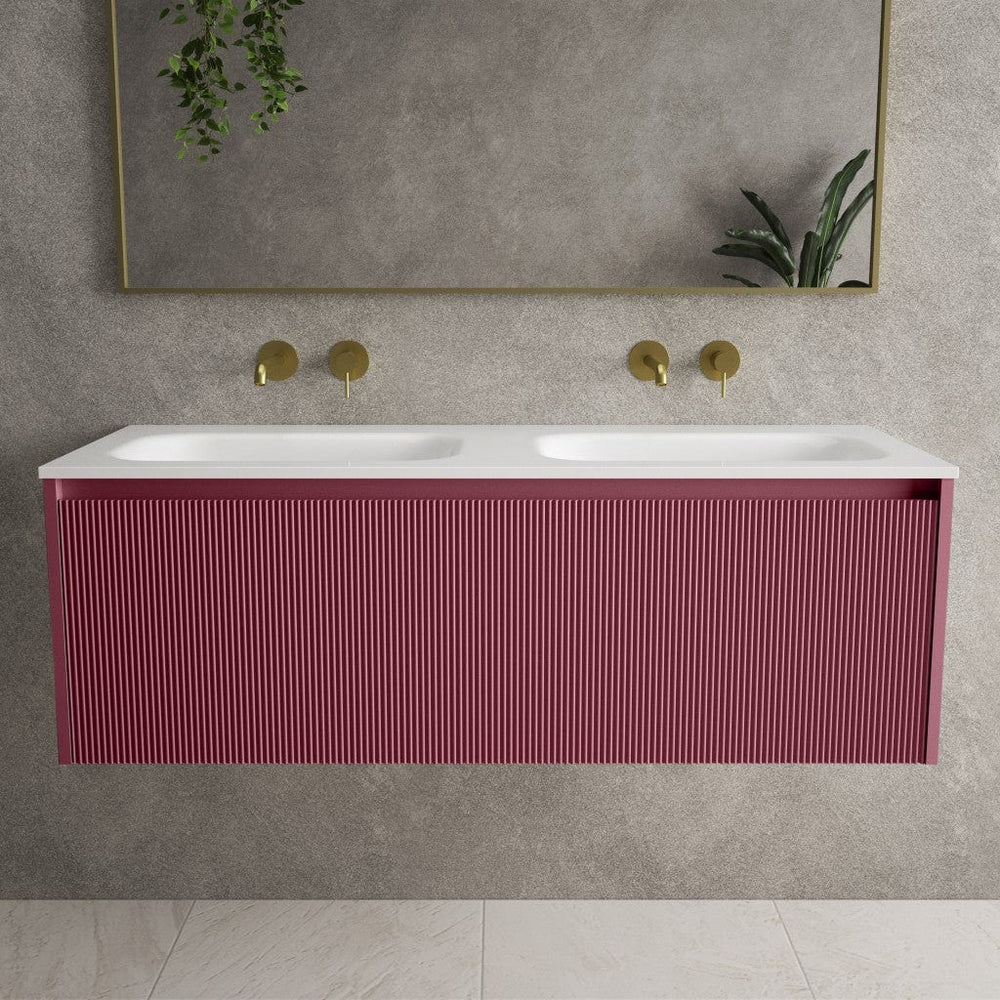 Scanalato Single Drawer Vanity Unit With Beyondstone Double Basin - Mineral Red 1200mm