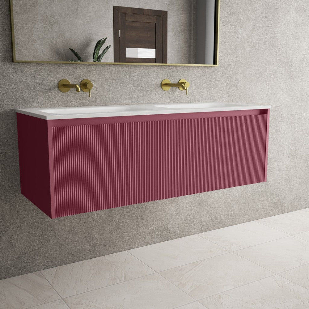 Scanalato Single Drawer Vanity Unit With Beyondstone Double Basin - Mineral Red 1200mm