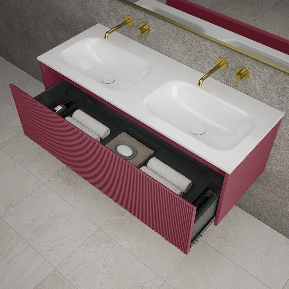 Scanalato Single Drawer Vanity Unit With Beyondstone Double Basin - Mineral Red 1200mm