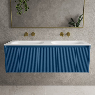 Scanalato Single Drawer Vanity Unit With Beyondstone Double Basin - Ocean Blue 1200mm