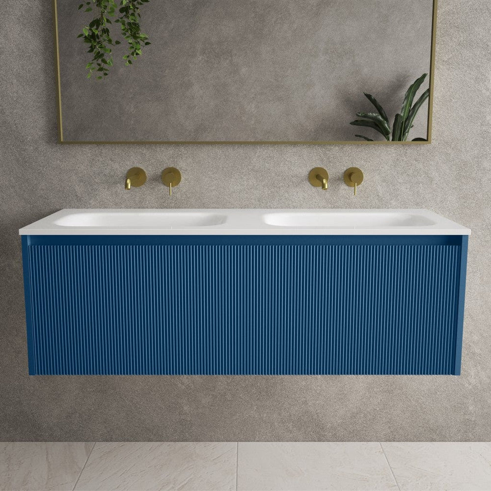 Scanalato Single Drawer Vanity Unit With Beyondstone Double Basin - Ocean Blue 1200mm