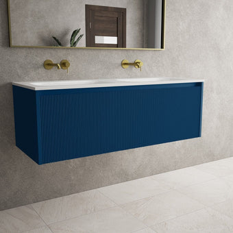 Scanalato Single Drawer Vanity Unit With Beyondstone Double Basin - Ocean Blue 1200mm