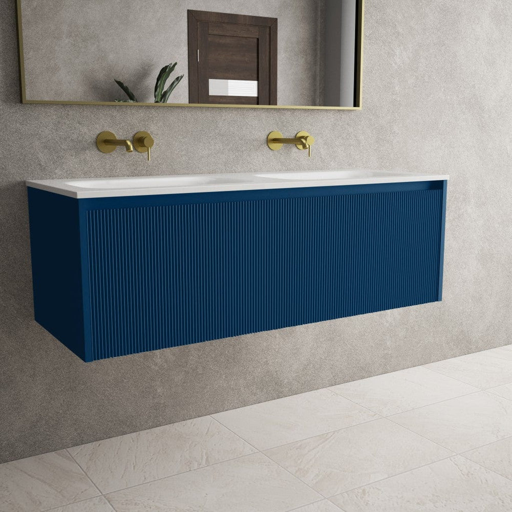 Scanalato Single Drawer Vanity Unit With Beyondstone Double Basin - Ocean Blue 1200mm