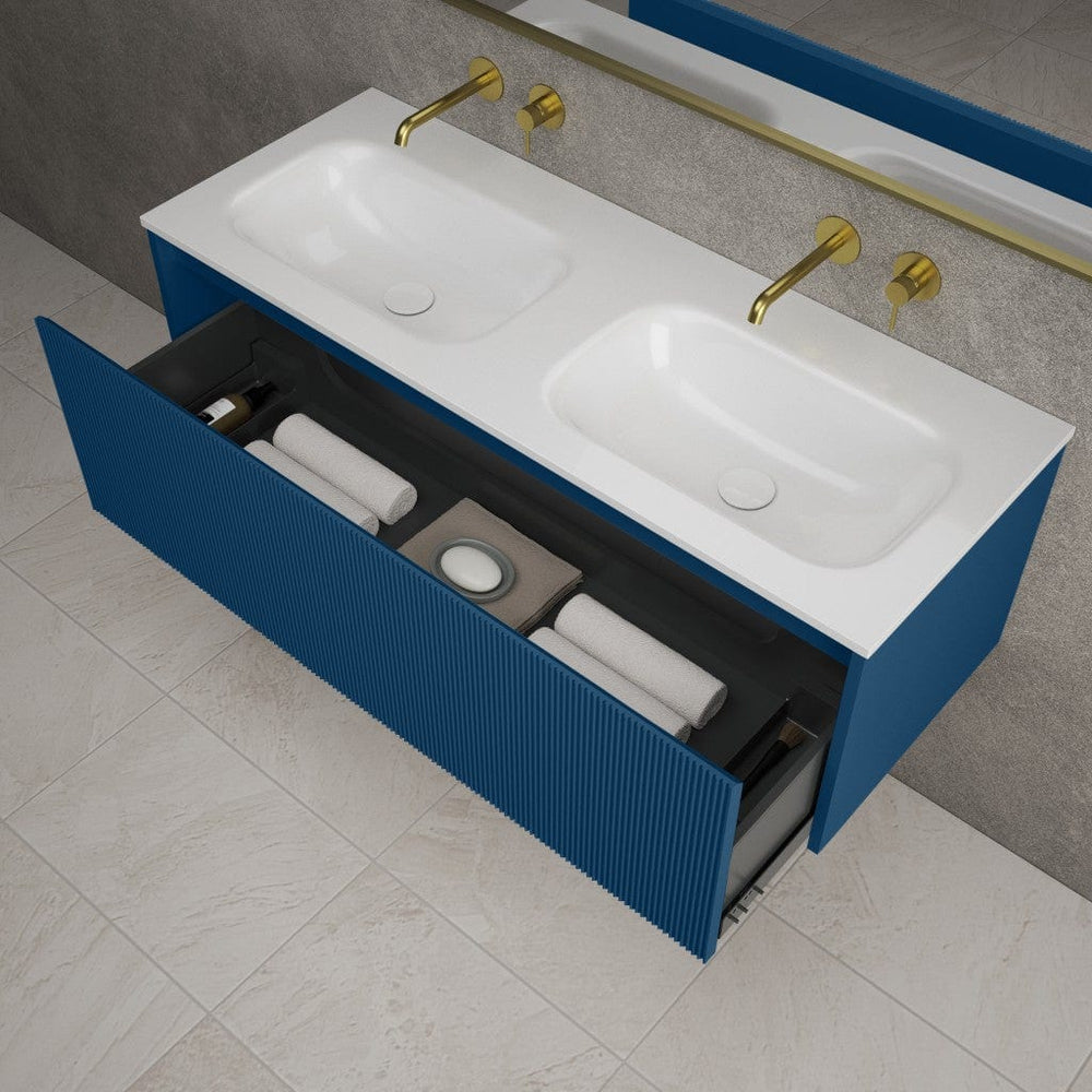 Scanalato Single Drawer Vanity Unit With Beyondstone Double Basin - Ocean Blue 1200mm