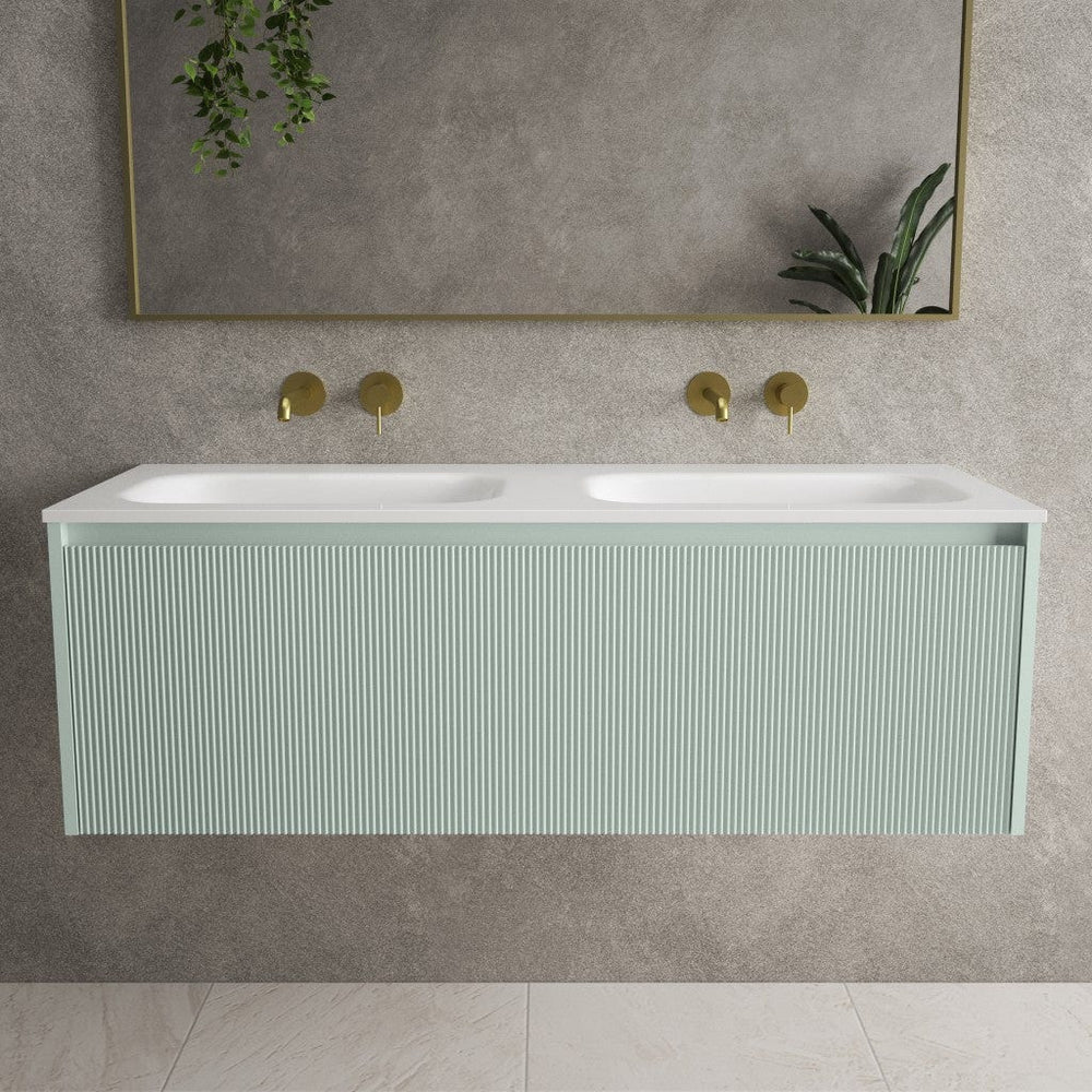 Scanalato Single Drawer Vanity Unit With Beyondstone Double Basin - Peppermint 1200mm
